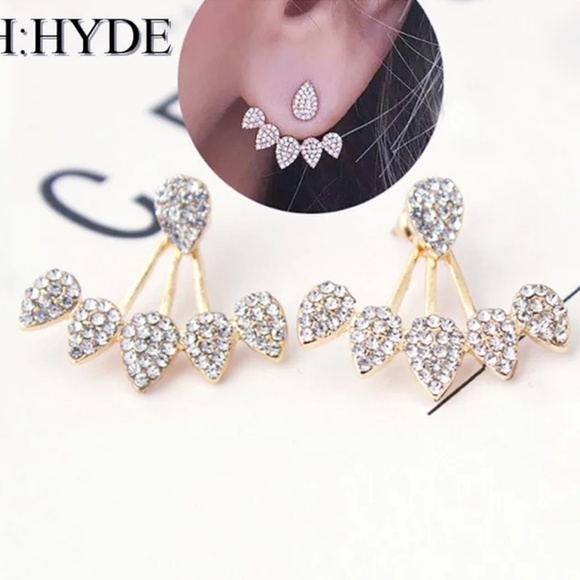 Front Back Trendy Teardrop Flower Gold Color Spark - Picture 2 of 4